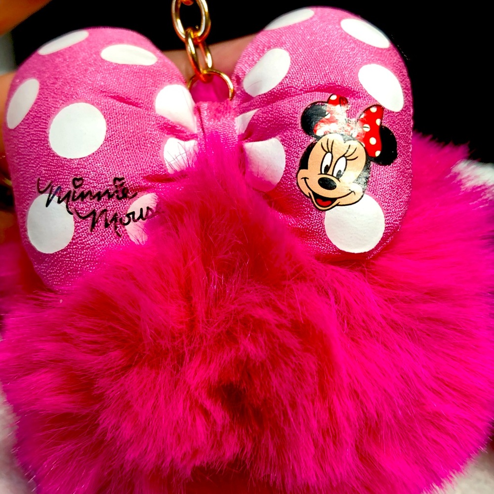 Minnie Mouse faux fur keychain -CUTE